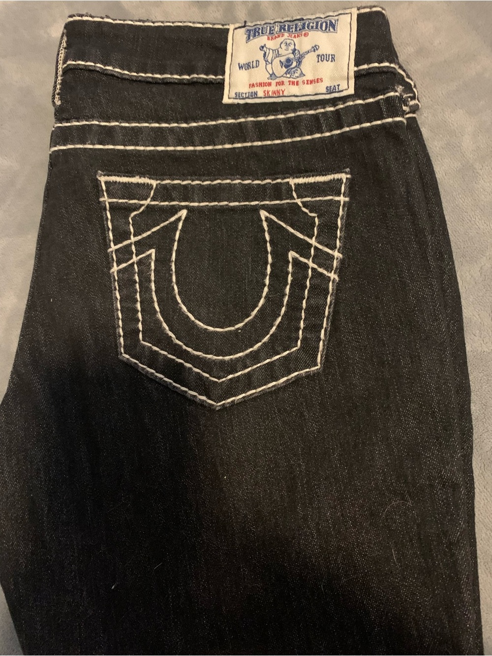 True Religion Black Skinny Jeans with Contrast Back Stitching